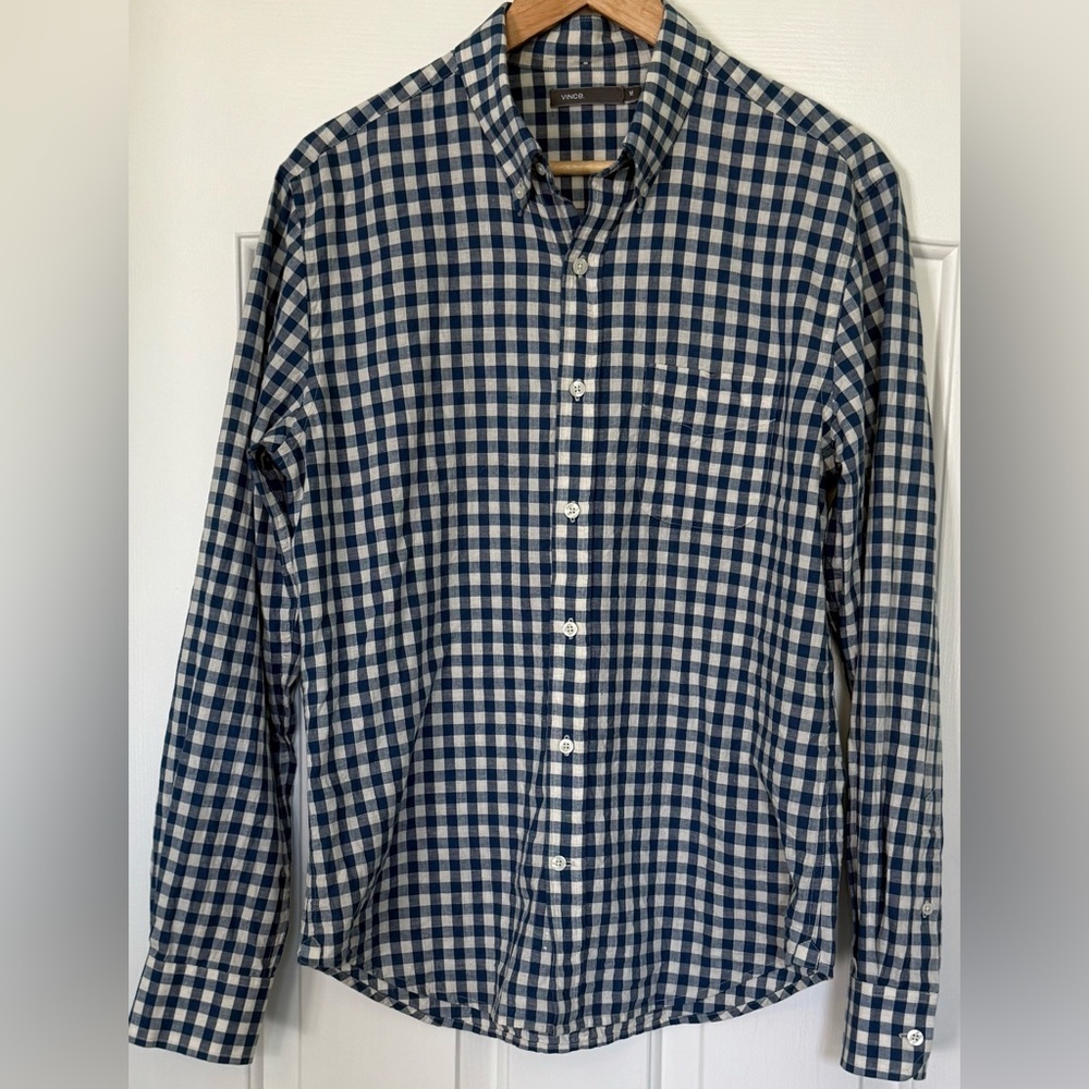 Vince Men’s Gingham Check Button-Down Shirt Blue White Size M